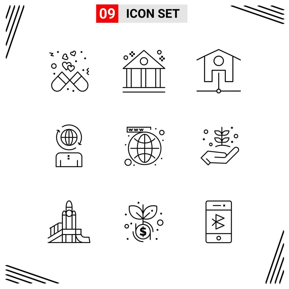 9 iconos estilo de línea cuadrícula basada en símbolos de contorno creativo para el diseño de sitios web signos de icono de línea simple aislados en fondo blanco 9 conjunto de iconos vector