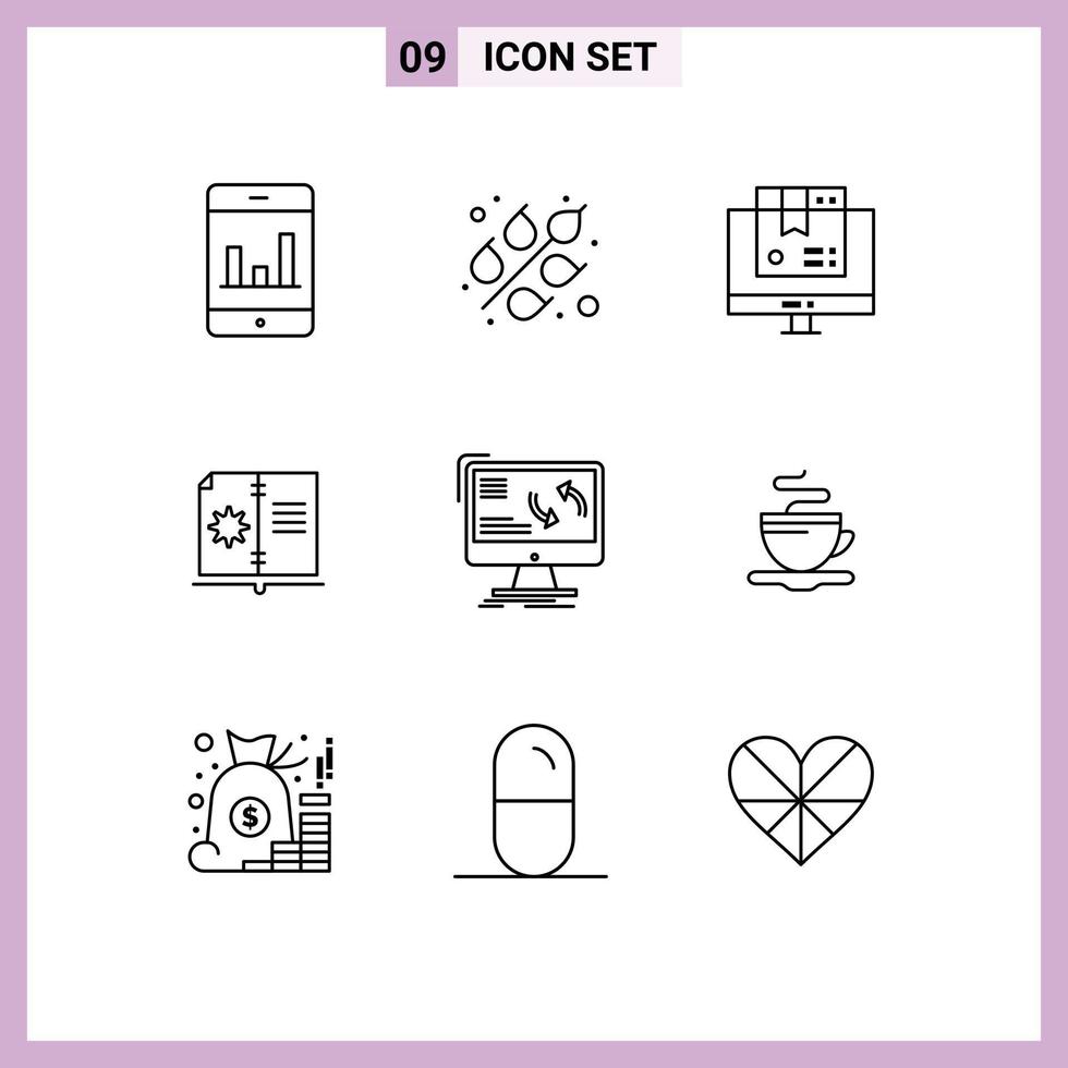 9 Thematic Vector Outlines and Editable Symbols of information synchronization product instruction guide Editable Vector Design Elements