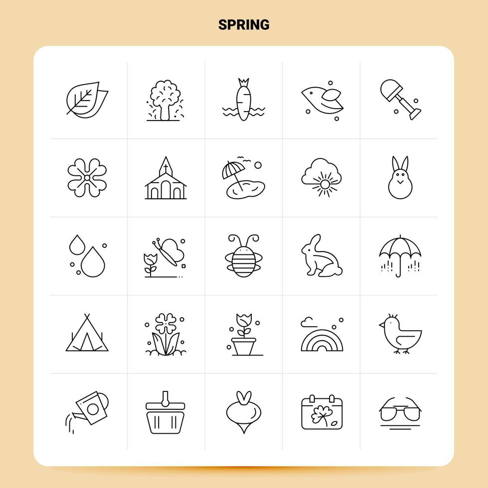 OutLine 25 Spring Icon set Vector Line Style Design Black Icons Set Linear pictogram pack Web and Mobile Business ideas design Vector Illustration