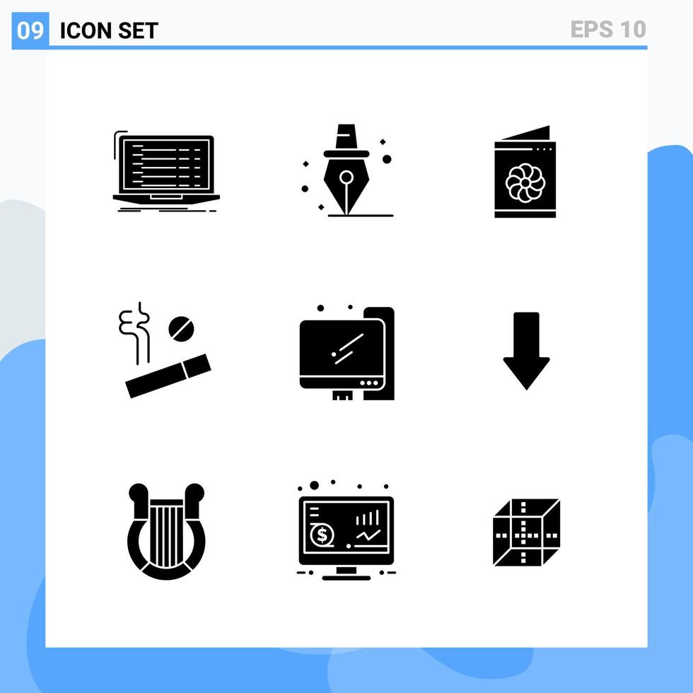 moderno 9 iconos de estilo sólido símbolos de glifo para uso general signo de icono sólido creativo aislado sobre fondo blanco paquete de 9 iconos vector