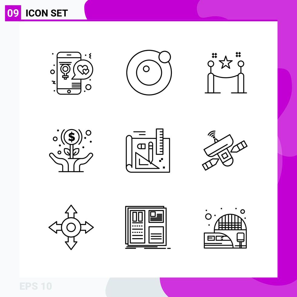 Line Icon set Pack of 9 Outline Icons isolated on White Background for Web Print and Mobile vector