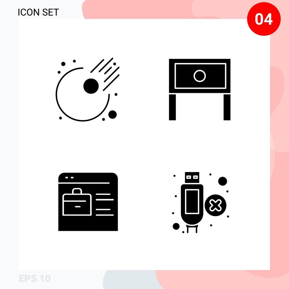 Vector Pack of 4 Icons in Solid Style Creative Glyph Pack isolated on White Background for Web and Mobile