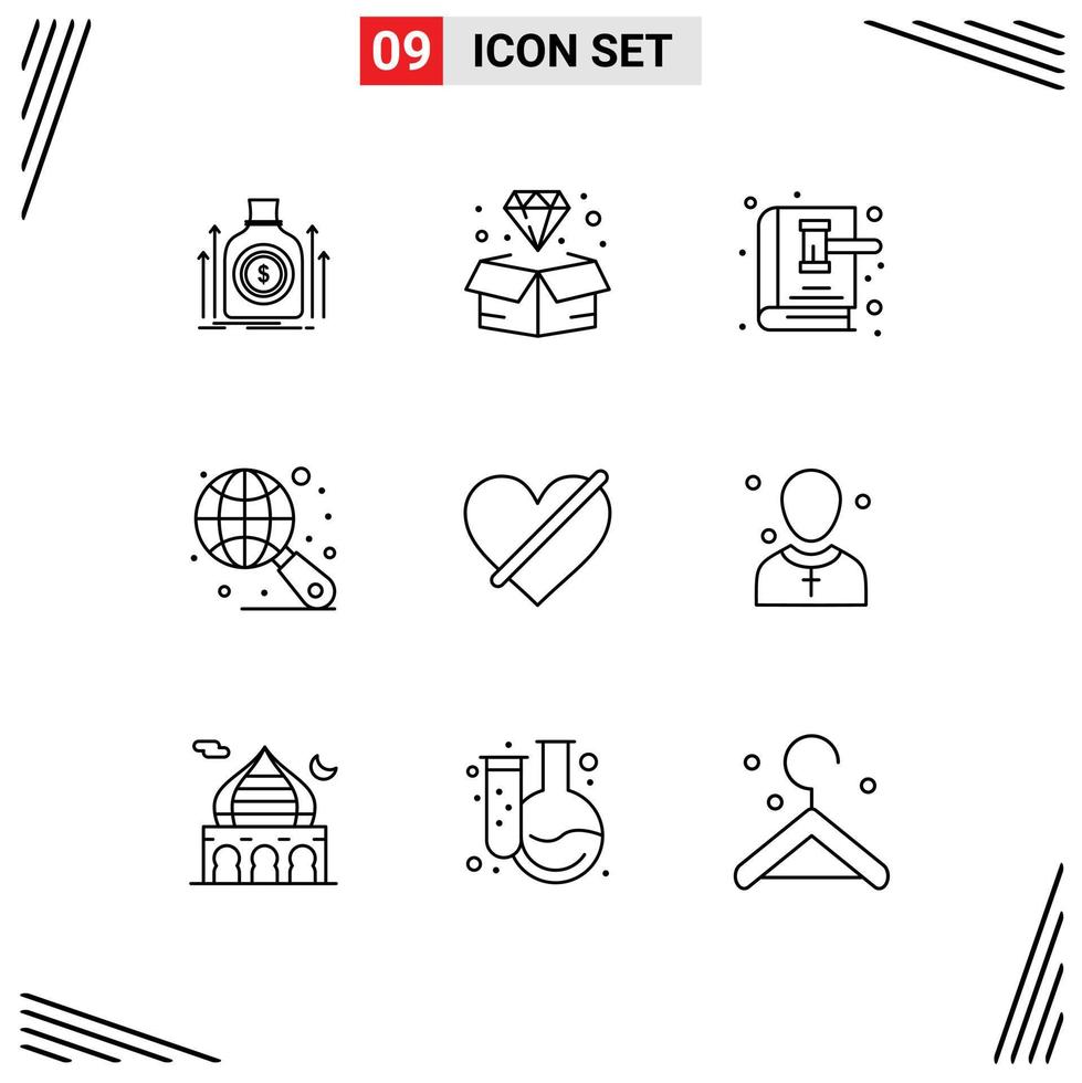 Stock Vector Icon Pack of 9 Line Signs and Symbols for denied internet jewelry globe law Editable Vector Design Elements