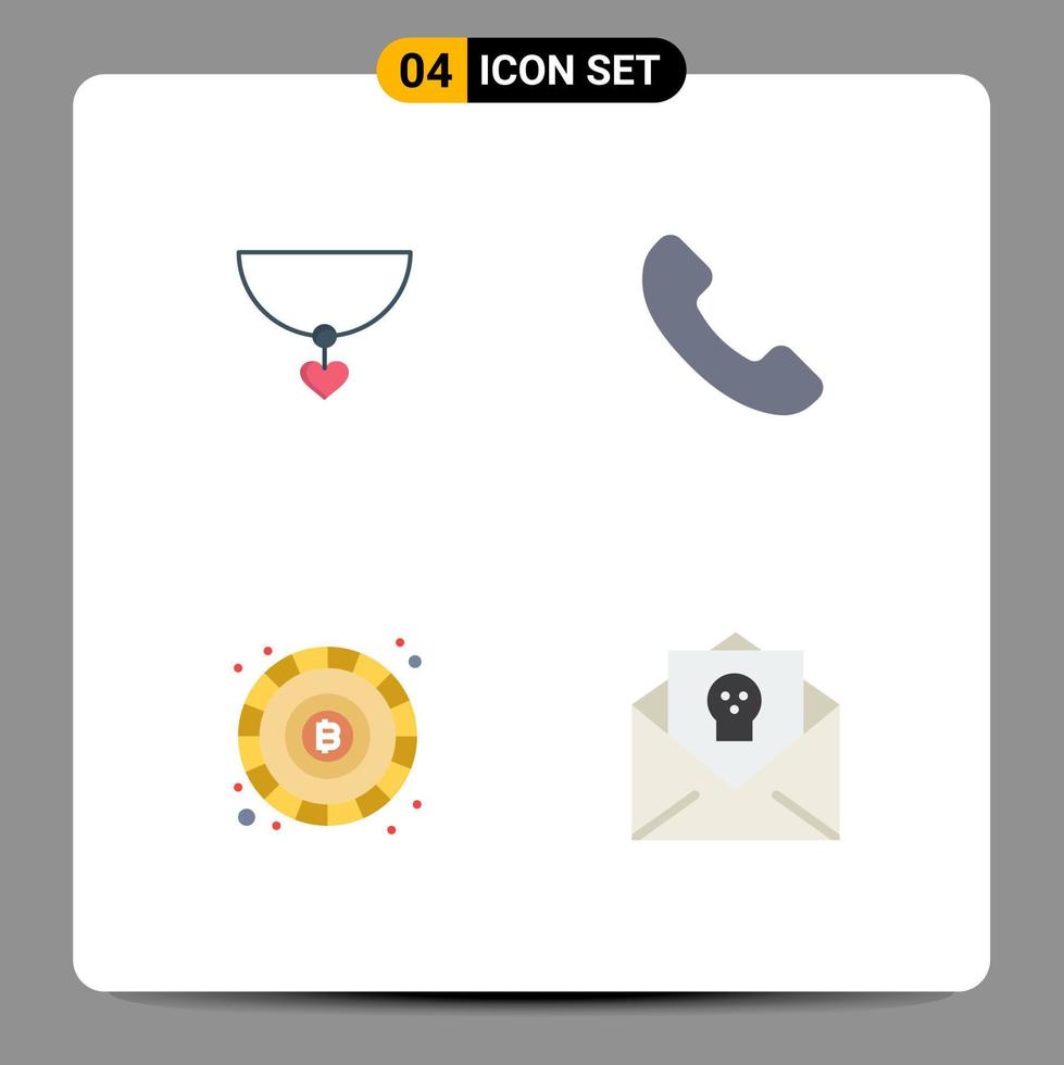 Group of 4 Flat Icons Signs and Symbols for necklace bat letter phone blockchain halloween Editable Vector Design Elements