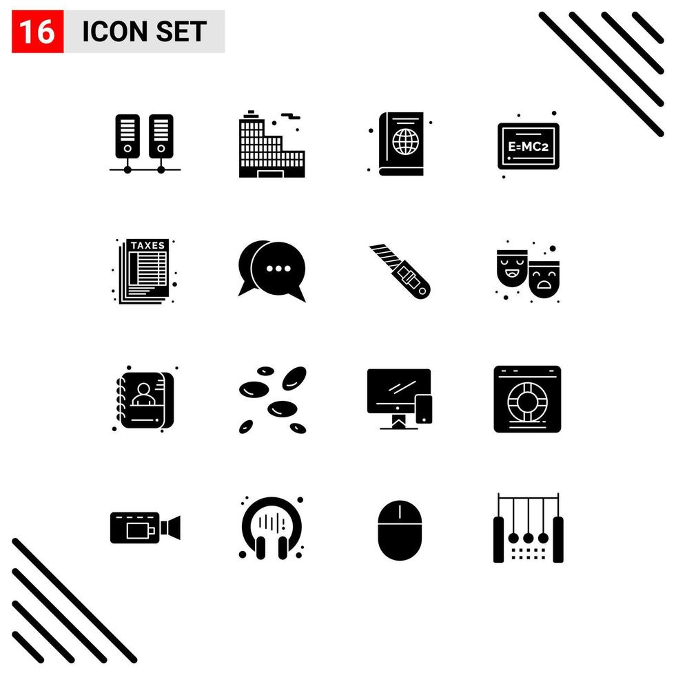 Set of 16 Commercial Solid Glyphs pack for tax sheet cover calculate education Editable Vector Design Elements