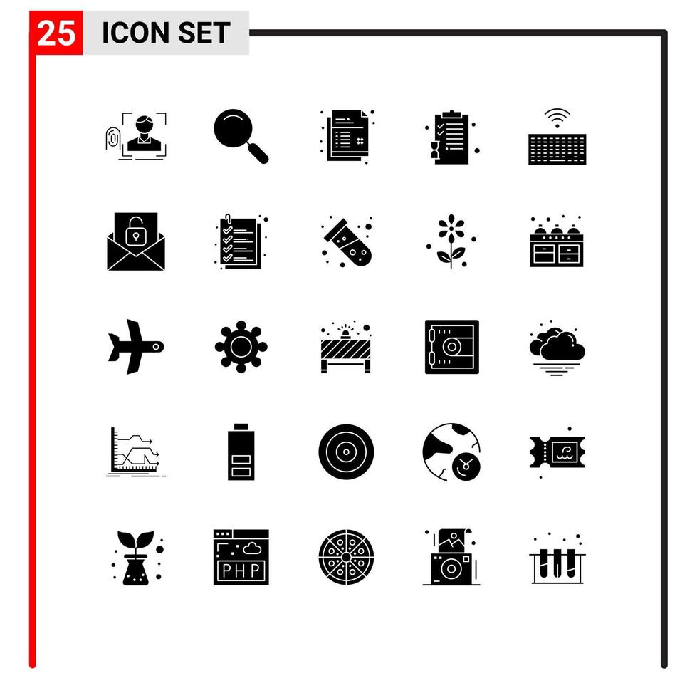 Set of 25 Modern UI Icons Symbols Signs for hardware education search clipboard pencil Editable Vector Design Elements
