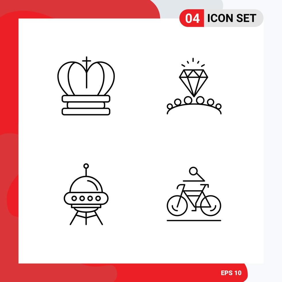 4 Line concept for Websites Mobile and Apps crown space empire heart rocket Editable Vector Design Elements