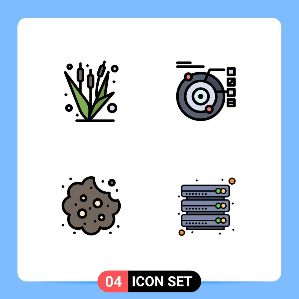 Pack of 4 creative Filledline Flat Colors of corn solar farming model cookie Editable Vector Design Elements