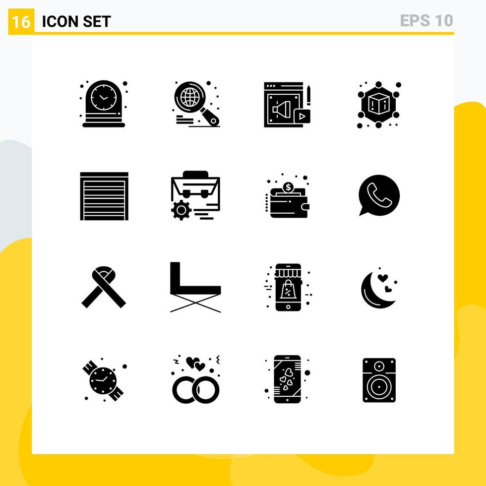 Set of 16 Modern UI Icons Symbols Signs for bag construction digital marketing city geometric Editable Vector Design Elements