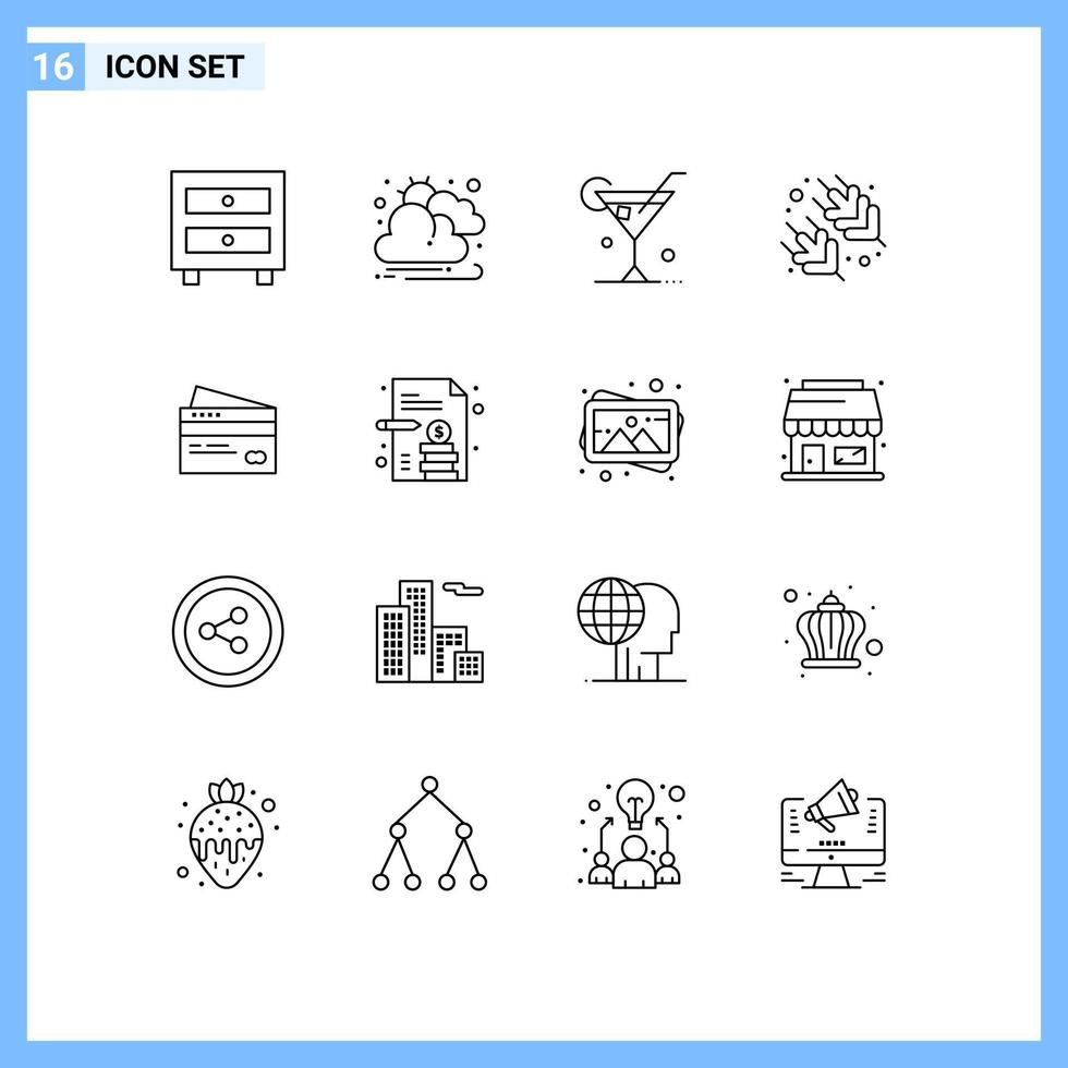 Editable Vector Line Pack of 16 Simple Outlines of cards banking drink creditcard supermarket Editable Vector Design Elements