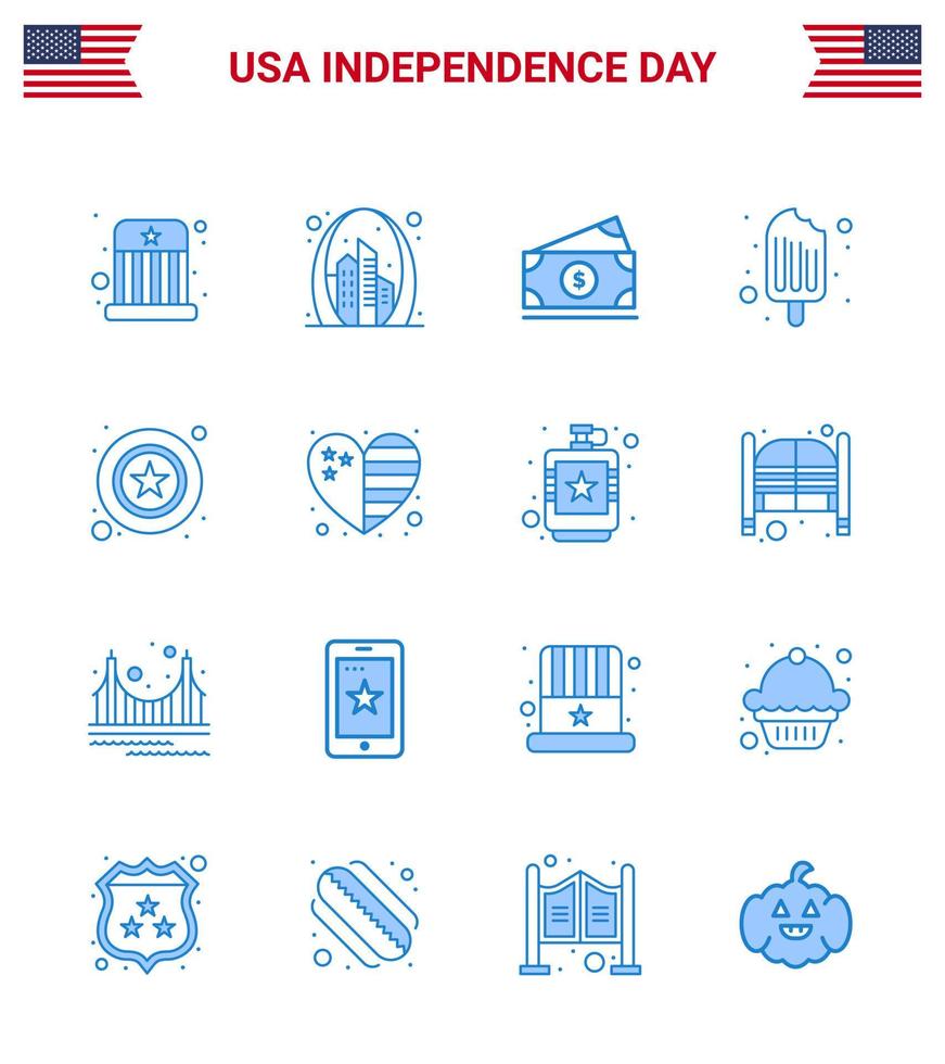 conjunto de 16 iconos del día de estados unidos símbolos americanos signos del día de la independencia para hombres alimentos crema de estados unidos elementos de diseño vectorial editables del día de estados unidos vector