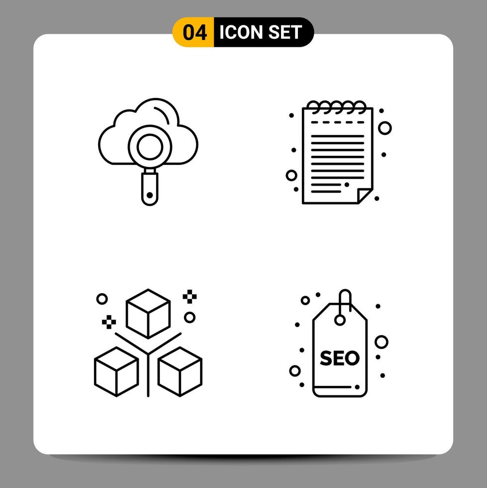 4 Black Icon Pack Outline Symbols Signs for Responsive designs on white background 4 Icons Set vector