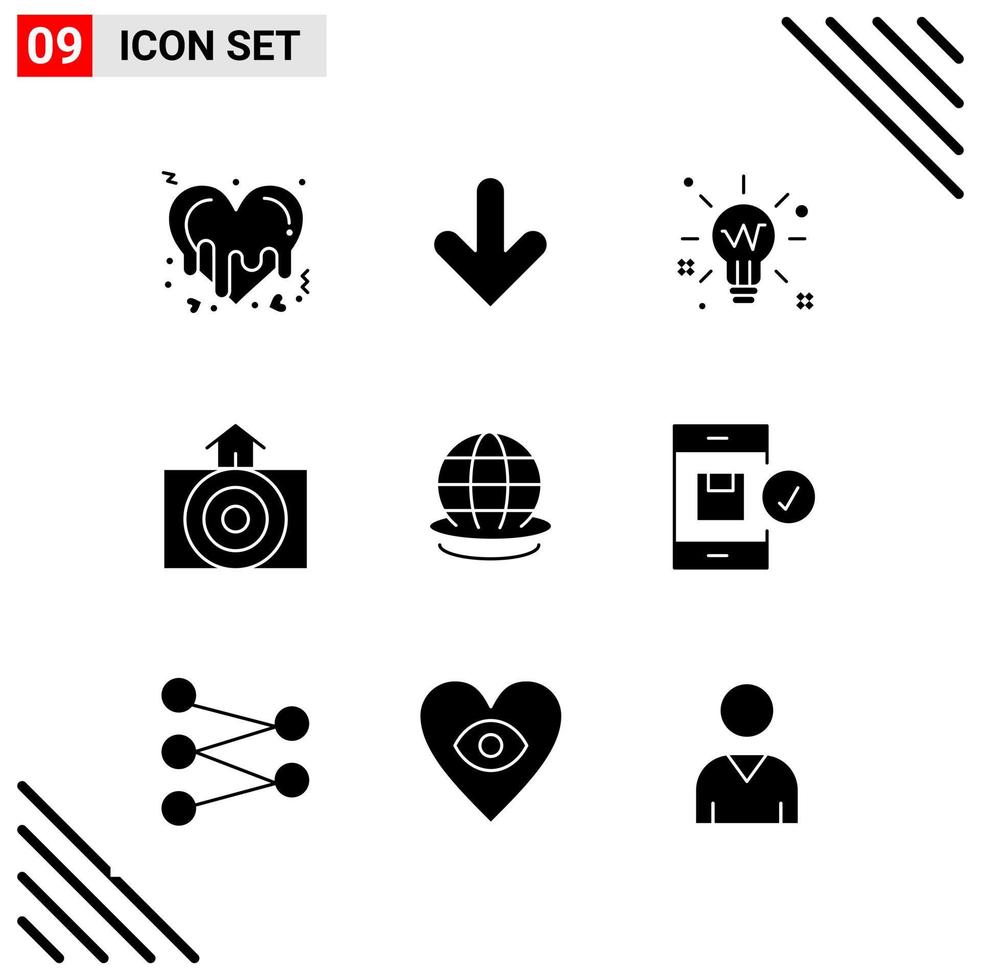 Pixle Perfect Set of 9 Solid Icons Glyph Icon Set for Webite Designing and Mobile Applications Interface vector