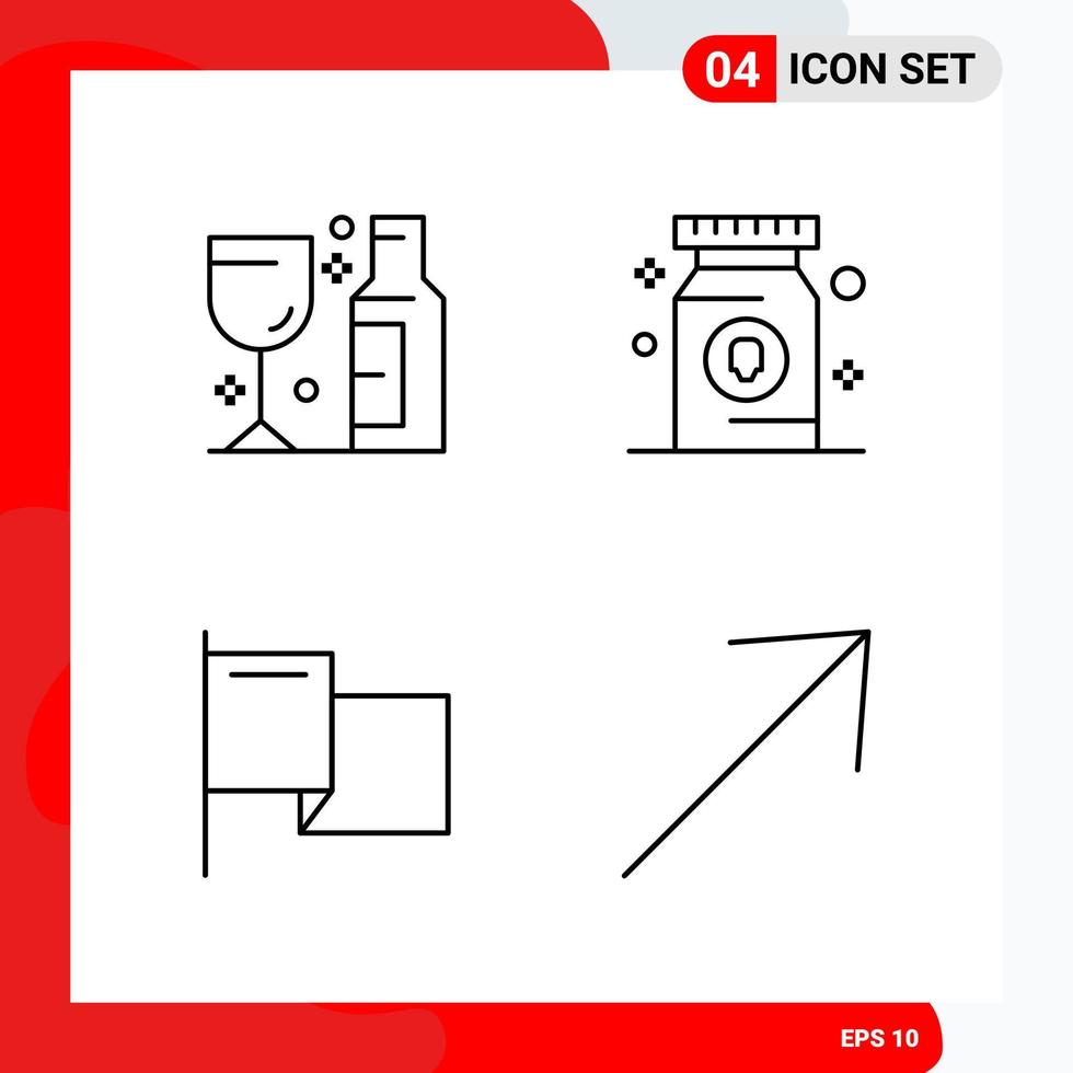 Creative Set of 4 Universal Outline Icons isolated on White Background vector