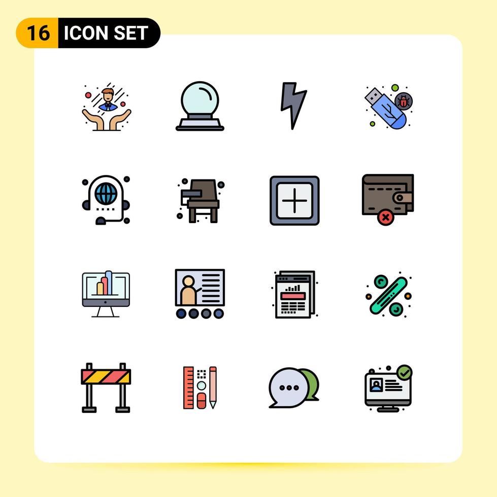 User Interface Pack of 16 Basic Flat Color Filled Lines of discussion communication ui call usb Editable Creative Vector Design Elements