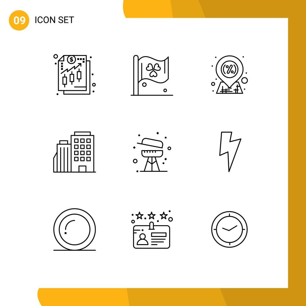 Outline Pack of 9 Universal Symbols of equipment barbecue location city builing Editable Vector Design Elements