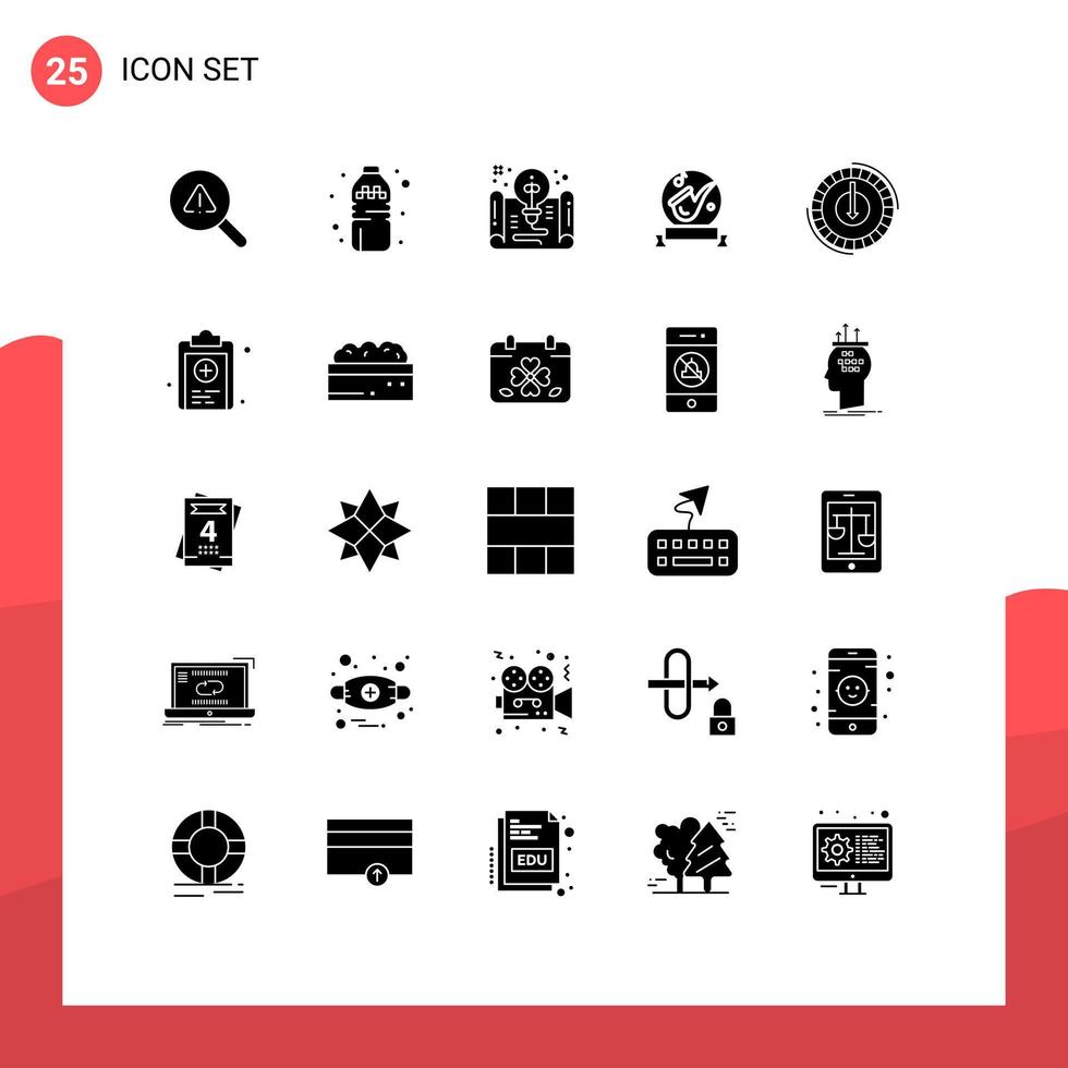Universal Icon Symbols Group of 25 Modern Solid Glyphs of consumption play document music ribbon Editable Vector Design Elements