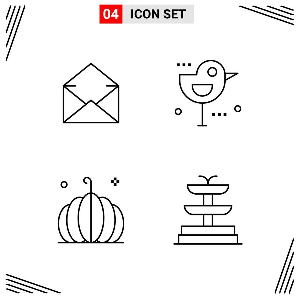 4 iconos estilo de línea cuadrícula basada en símbolos de contorno creativo para el diseño de sitios web signos de icono de línea simple aislados en fondo blanco 4 conjunto de iconos vector