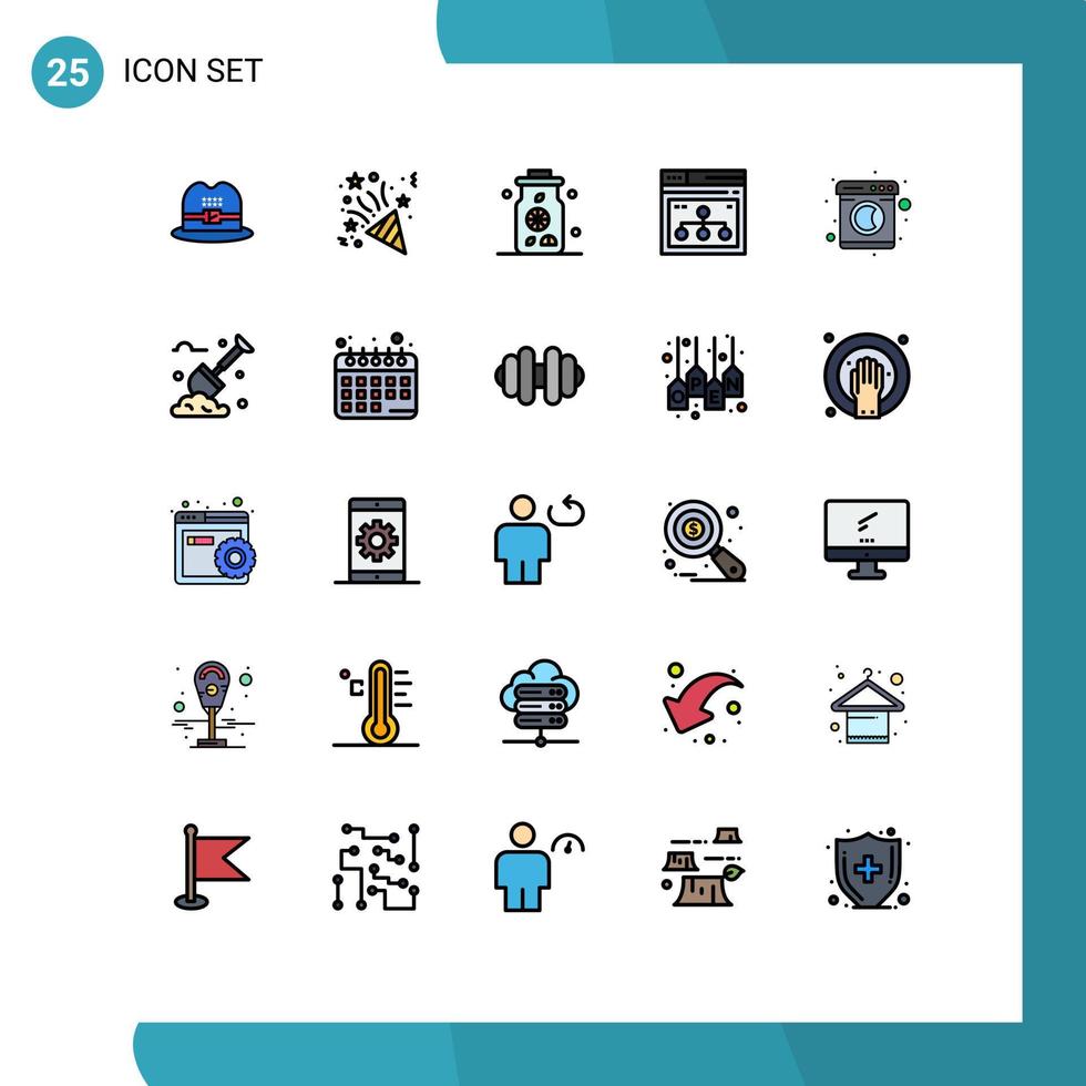Modern Set of 25 Filled line Flat Colors Pictograph of washing laundry drink clothes website Editable Vector Design Elements