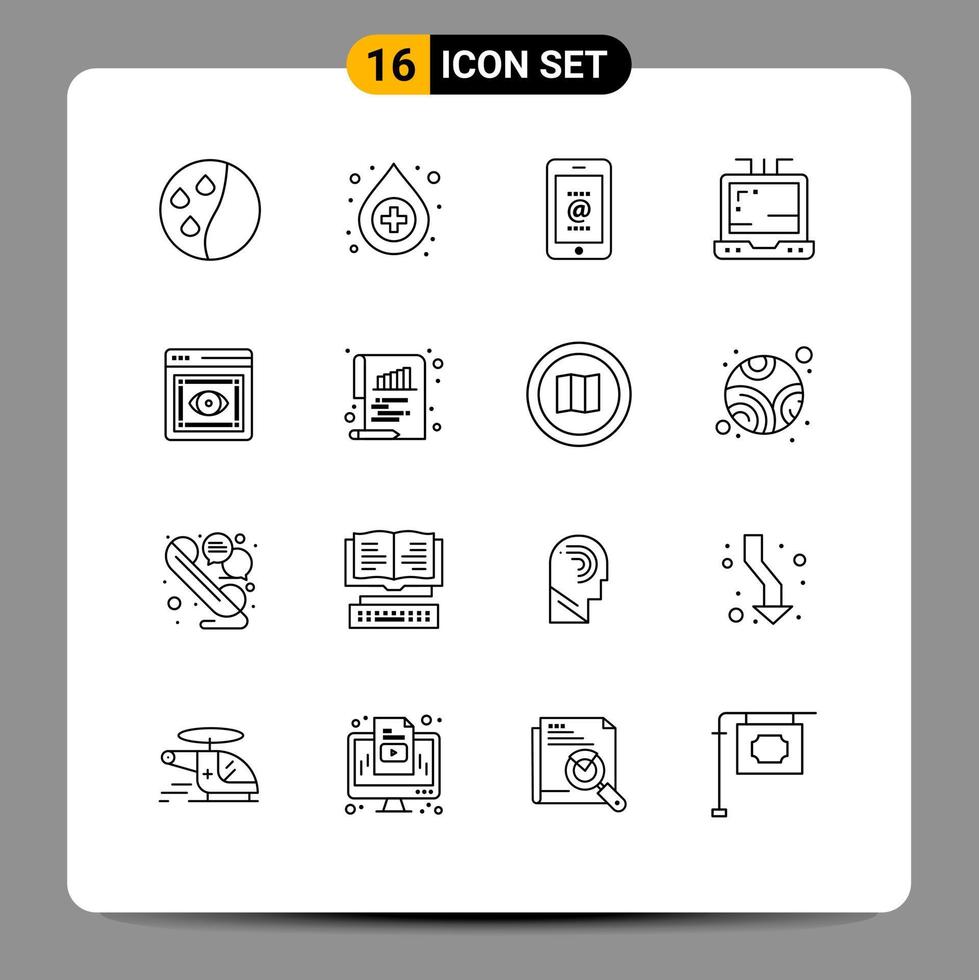Outline Pack of 16 Universal Symbols of chart web id visibility eye Editable Vector Design Elements