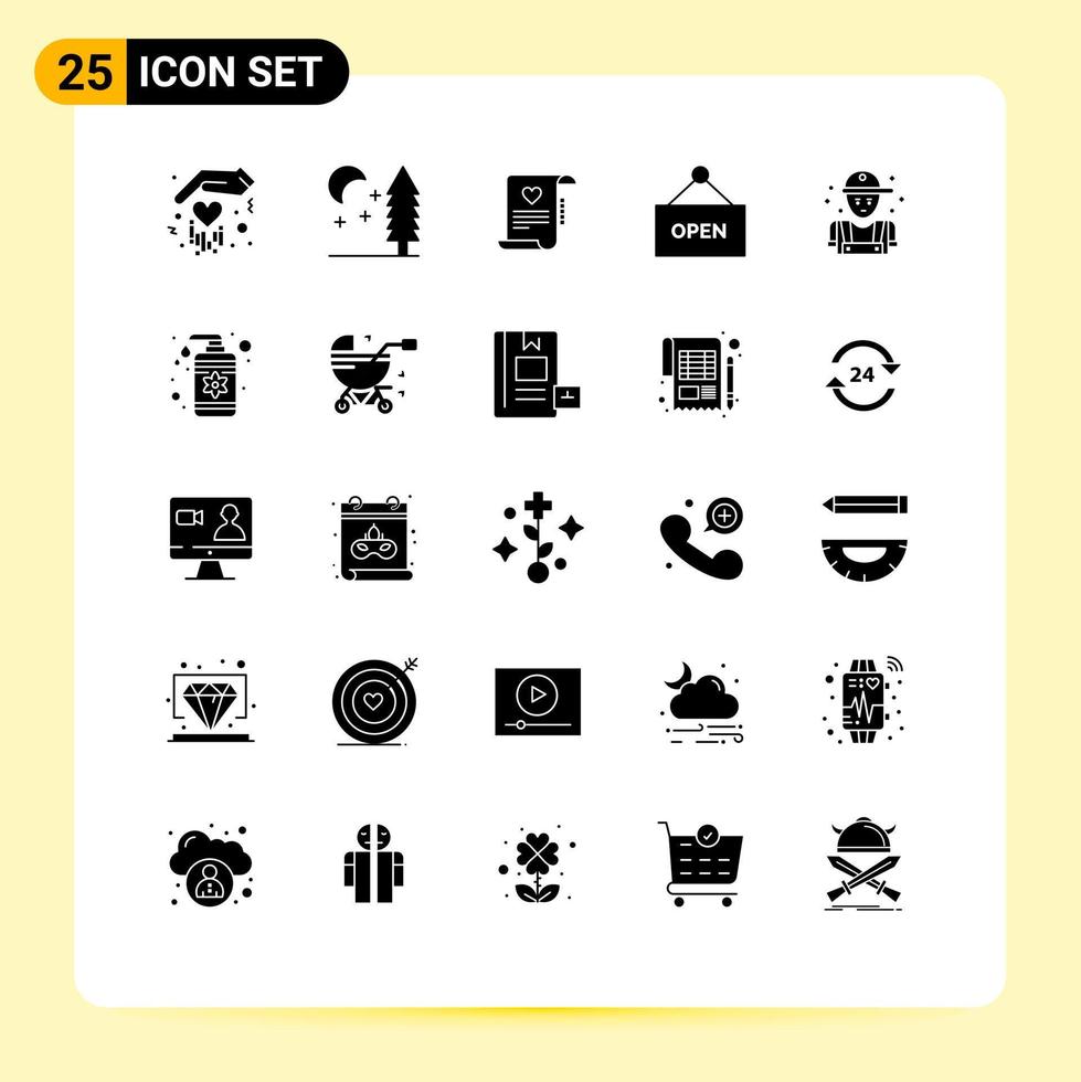 Modern Set of 25 Solid Glyphs and symbols such as plumber mechanic document man shop Editable Vector Design Elements