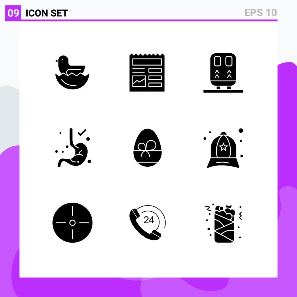 Stock Vector Icon Pack of 9 Line Signs and Symbols for eat gift railway egg gastroenterology Editable Vector Design Elements