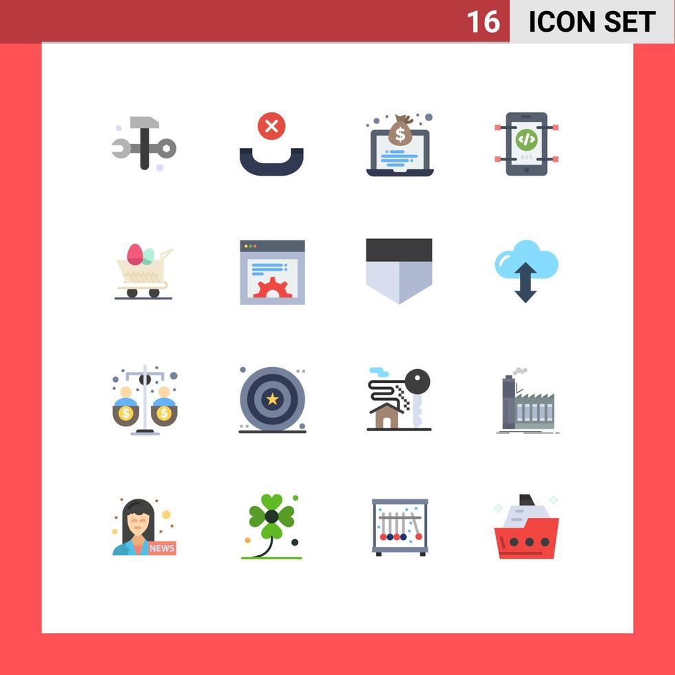 Universal Icon Symbols Group of 16 Modern Flat Colors of easter cart economy web coding Editable Pack of Creative Vector Design Elements