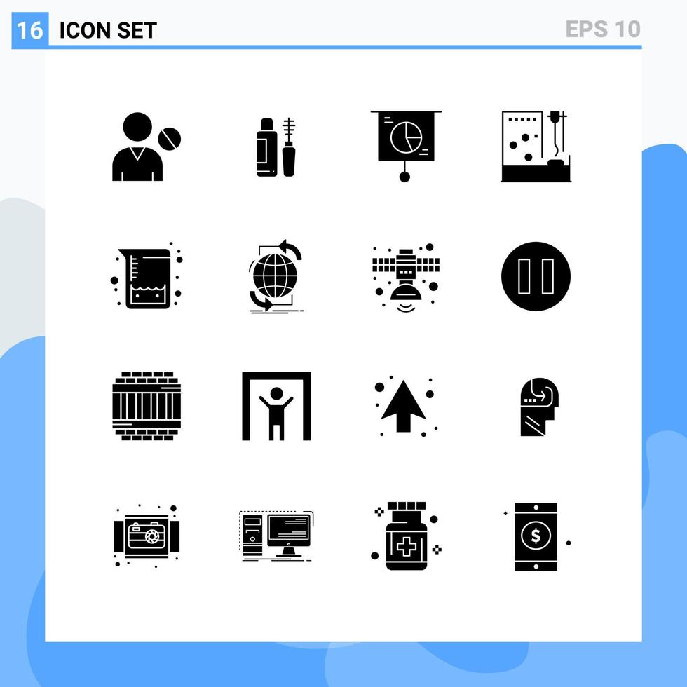 Pictogram Set of 16 Simple Solid Glyphs of room hospital bottle blood pie Editable Vector Design Elements