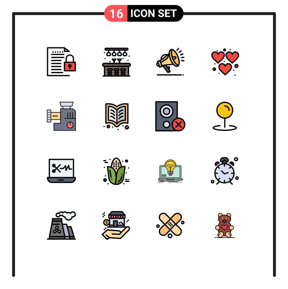 Group of 16 Flat Color Filled Lines Signs and Symbols for manual mixer gdpr play fun Editable Creative Vector Design Elements
