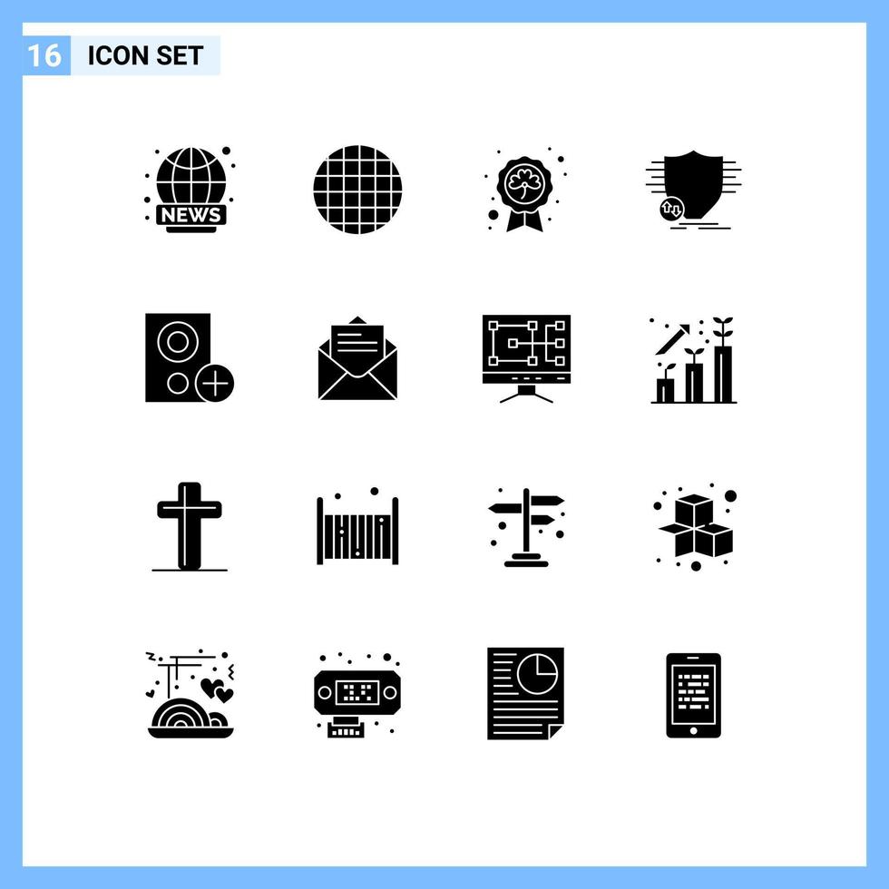16 Universal Solid Glyphs Set for Web and Mobile Applications computers secure leaf money finance Editable Vector Design Elements