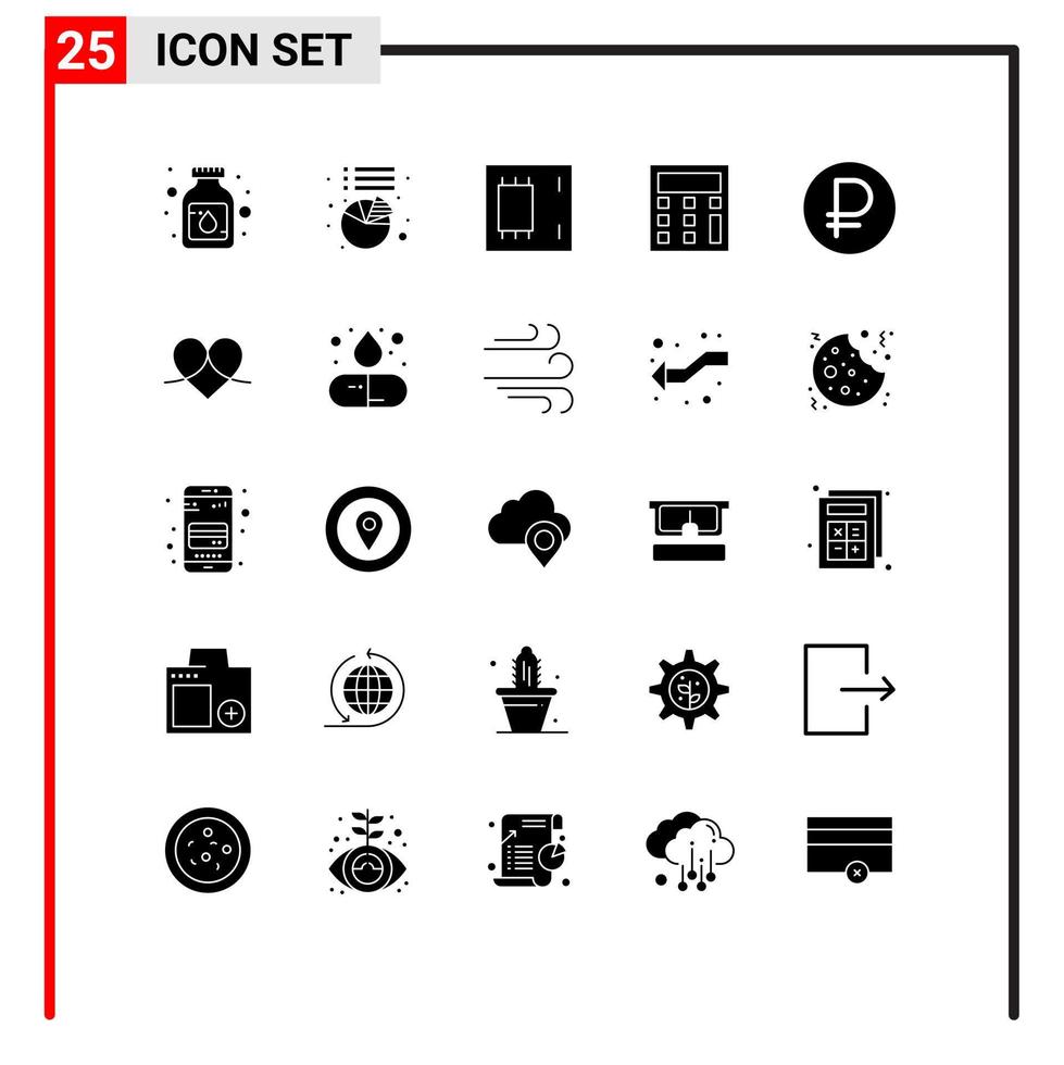 Set of 25 Modern UI Icons Symbols Signs for money ruble devices math calculate Editable Vector Design Elements