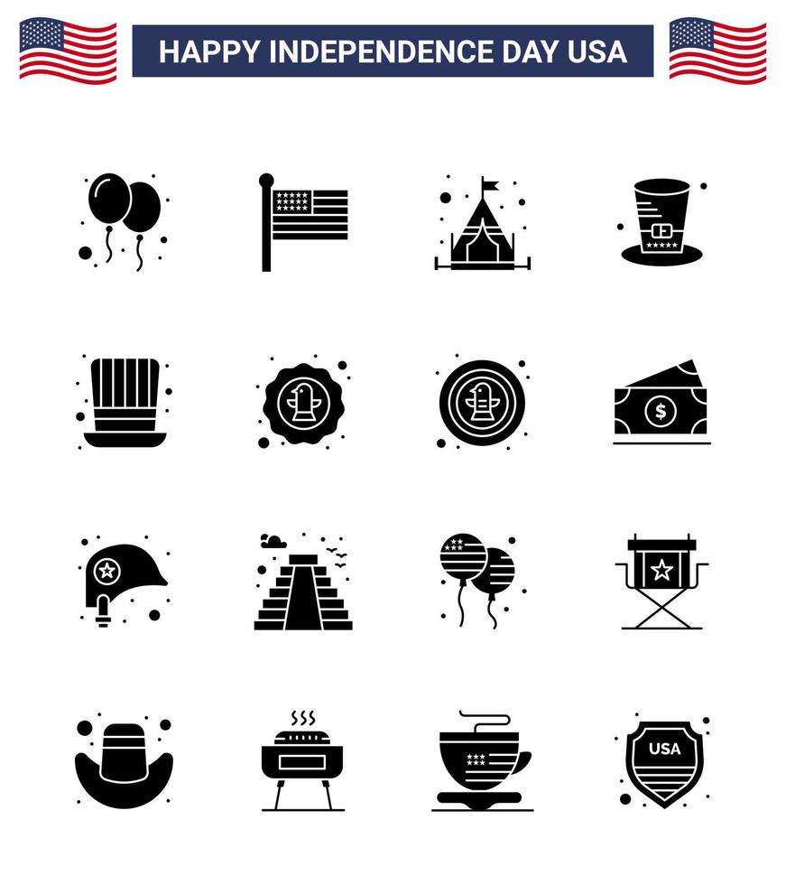 16 Solid Glyph Signs for USA Independence Day celebration american camp usa hat Editable USA Day Vector Design Elements