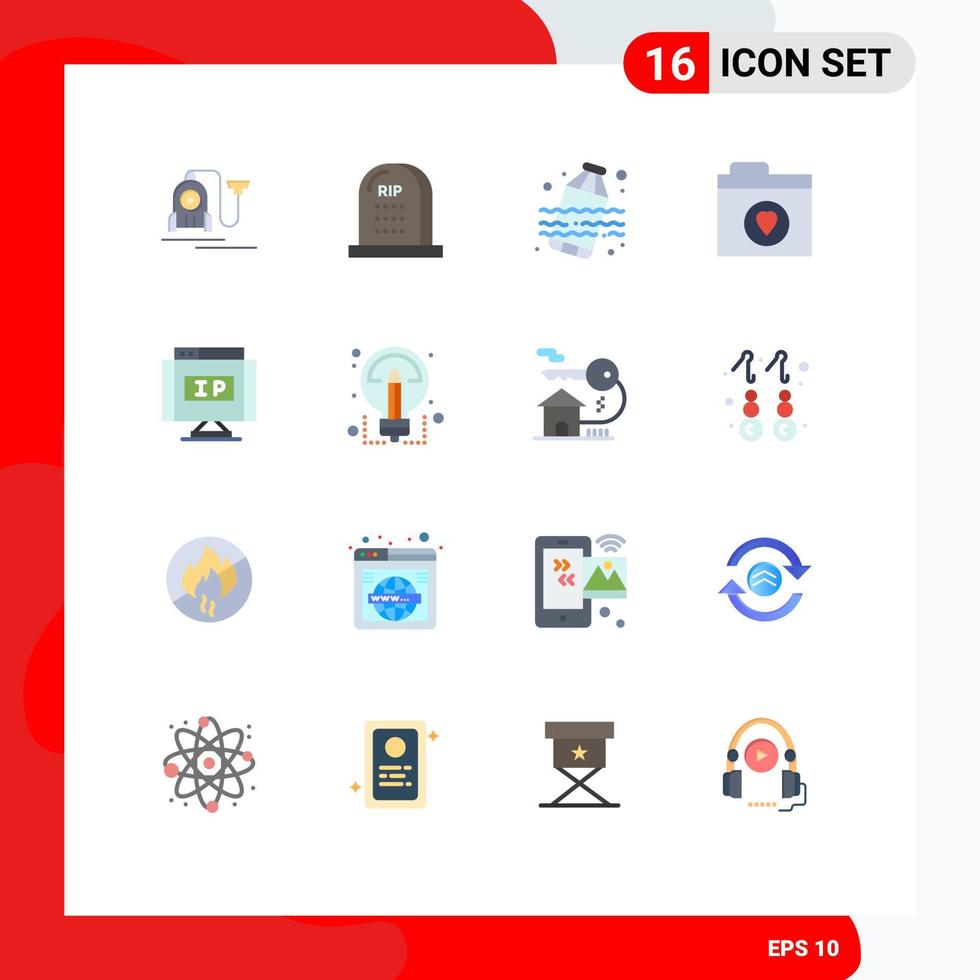 Modern Set of 16 Flat Colors and symbols such as location internet rip folder favorite Editable Pack of Creative Vector Design Elements