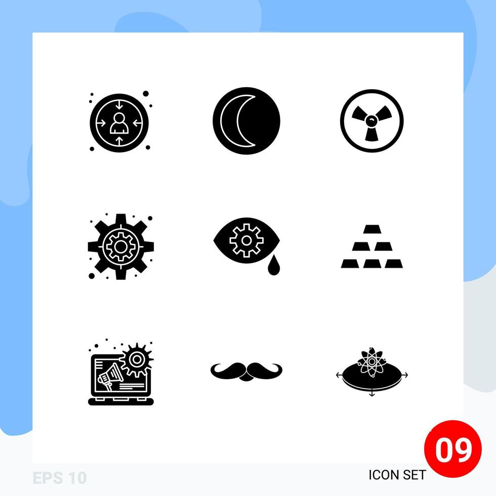 Set of 9 Commercial Solid Glyphs pack for bricks eye biohazard correction gear Editable Vector Design Elements