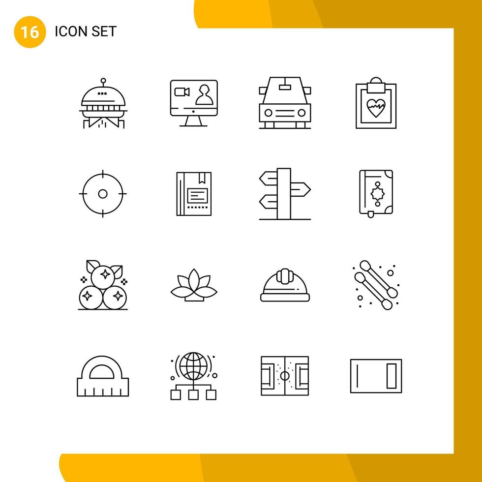 Pictogram Set of 16 Simple Outlines of book aim vehicles goal archer Editable Vector Design Elements