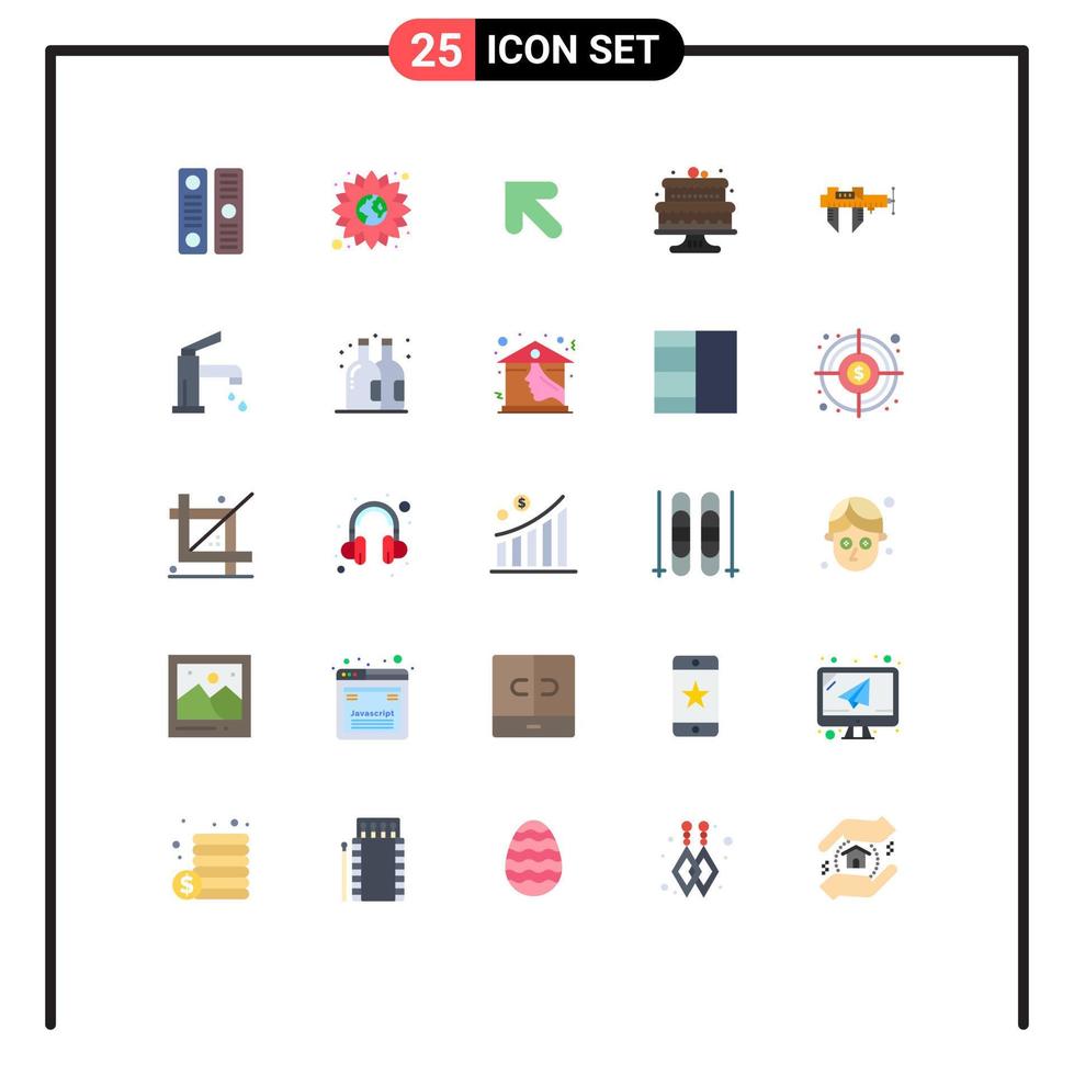 Stock Vector Icon Pack of 25 Line Signs and Symbols for micrometer calipers arrow cakes baking Editable Vector Design Elements