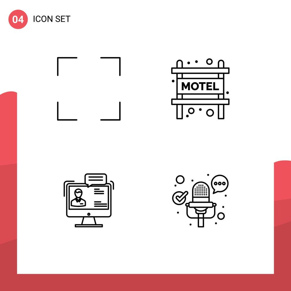Mobile Interface Line Set of 4 Pictograms of full dialog accommodation chat online Editable Vector Design Elements
