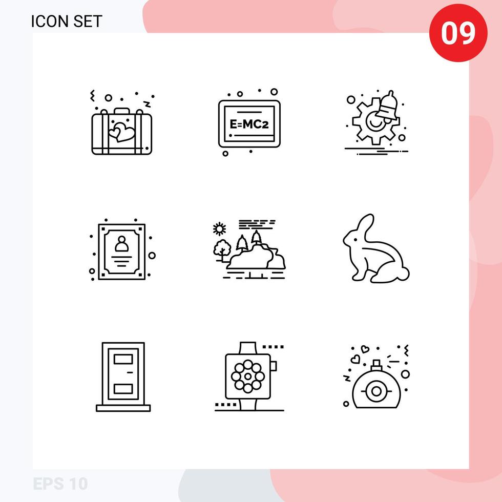 Stock Vector Icon Pack of 9 Line Signs and Symbols for landscape worker notification employee account Editable Vector Design Elements
