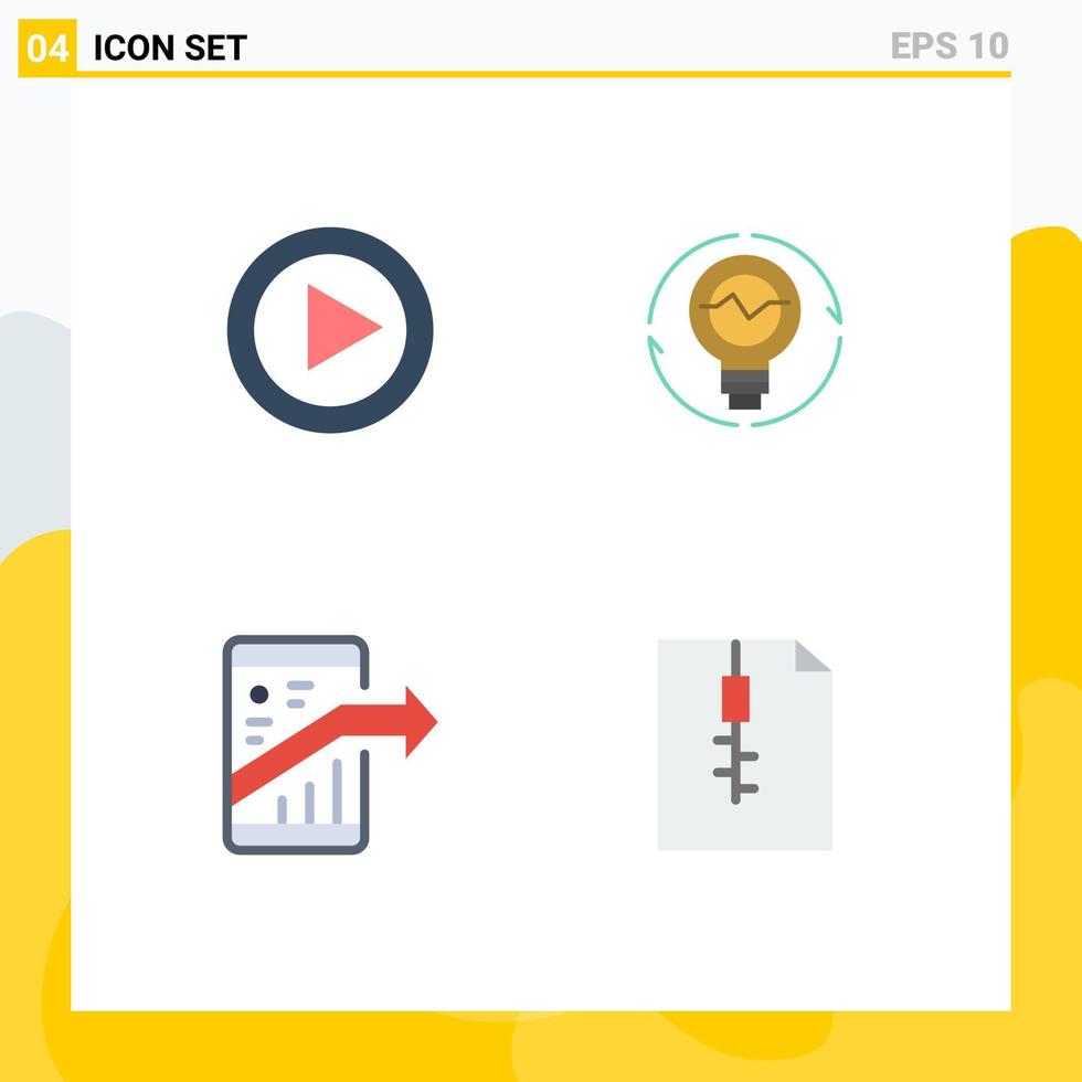 Group of 4 Modern Flat Icons Set for video lightbulb bulb idea business Editable Vector Design Elements