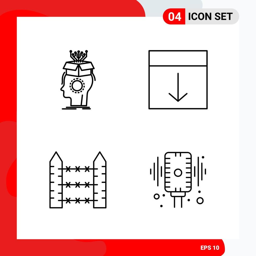 Creative Set of 4 Universal Outline Icons isolated on White Background vector