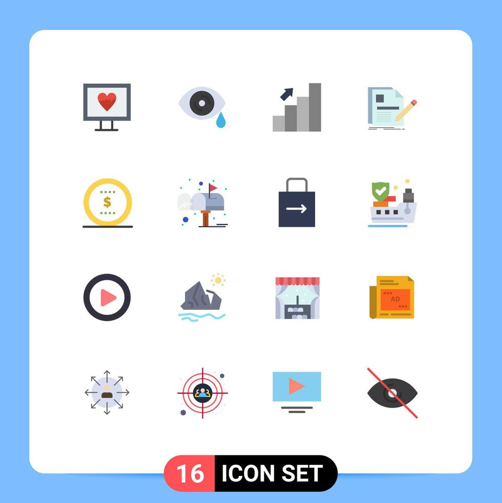 conjunto de 16 iconos modernos de la interfaz de usuario signos de símbolos para el archivo de la pluma del gráfico de reanudación de monedas paquete editable de elementos de diseño de vectores creativos