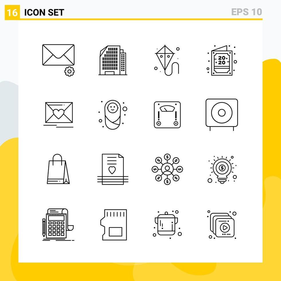 Collection of 16 Universal Line Icons Icon Set for Web and Mobile vector