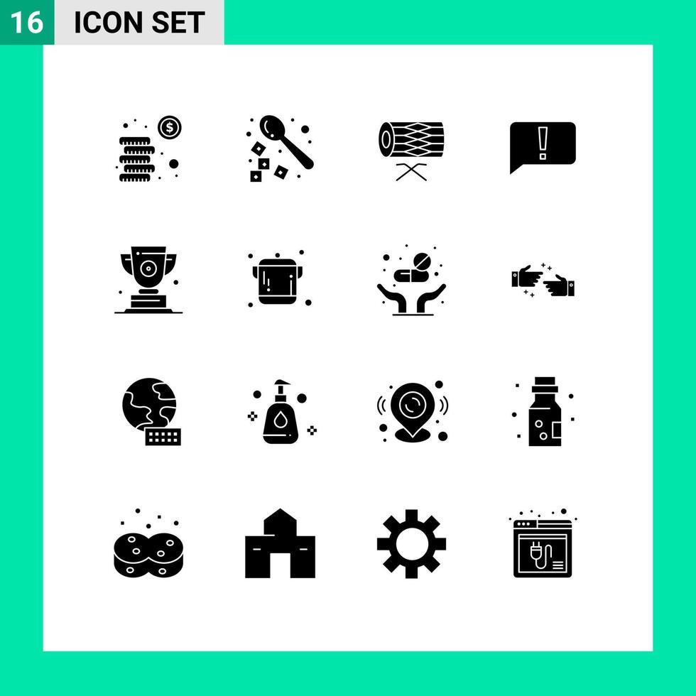 Solid Glyph Pack of 16 Universal Symbols of trophy basic drum error st Editable Vector Design Elements