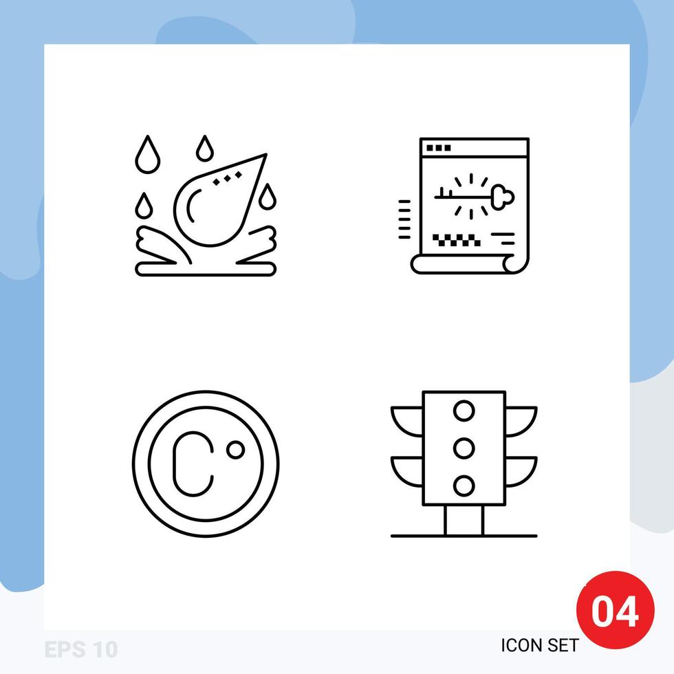 Mobile Interface Line Set of 4 Pictograms of water drop degree key document light Editable Vector Design Elements