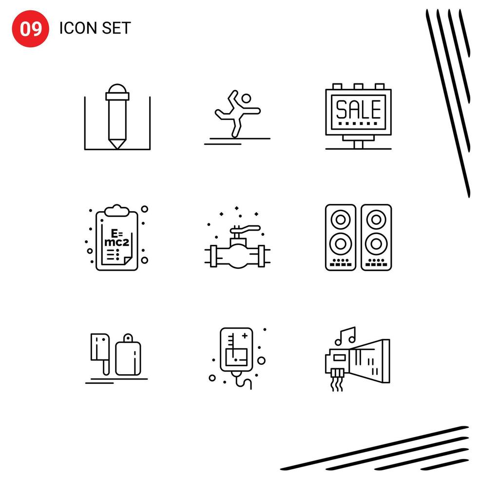 Outline Pack of 9 Universal Symbols of system plumber marketing mechanical science Editable Vector Design Elements