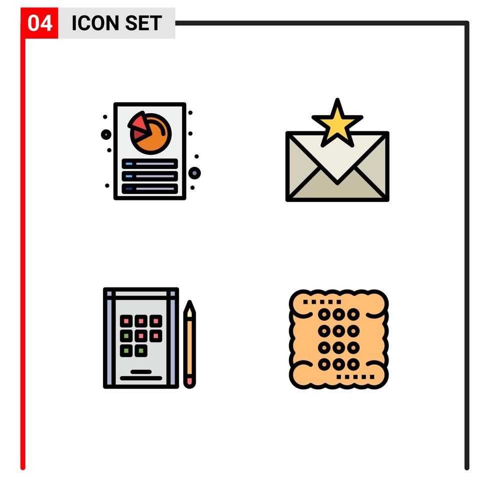 4 Creative Icons Modern Signs and Symbols of analysis book report envelope notes Editable Vector Design Elements