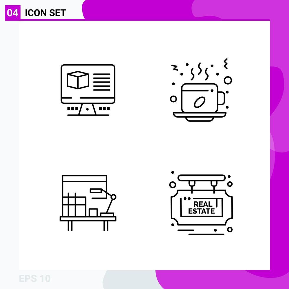 Line Icon set Pack of 4 Outline Icons isolated on White Background for Web Print and Mobile vector