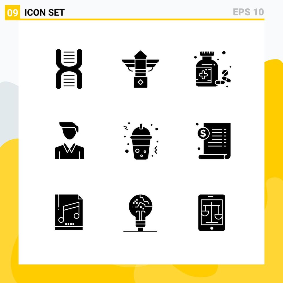 9 Universal Solid Glyphs Set for Web and Mobile Applications fast food office canada man tablet Editable Vector Design Elements