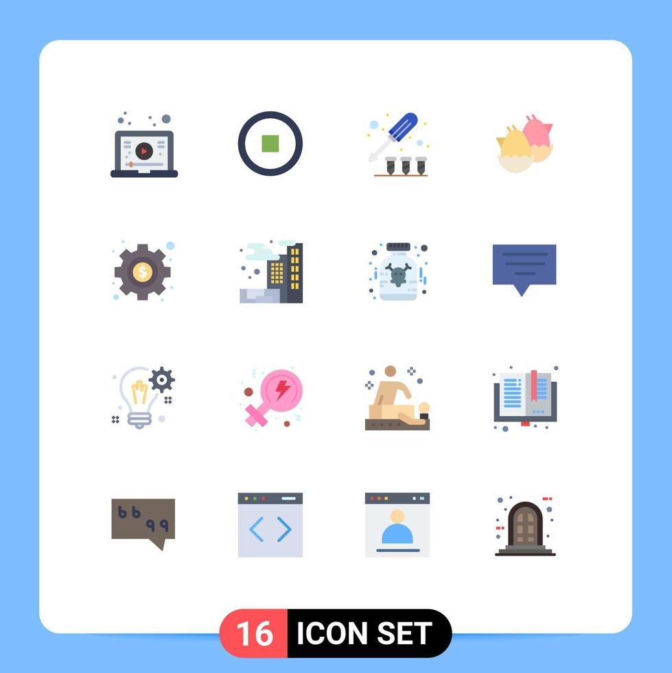 Pack of 16 Modern Flat Colors Signs and Symbols for Web Print Media such as seo management screw nature baby Editable Pack of Creative Vector Design Elements