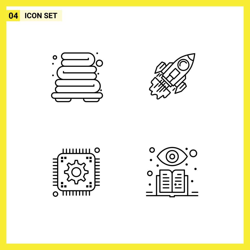 Modern Set of 4 Filledline Flat Colors Pictograph of bathroom chip startup launch development Editable Vector Design Elements